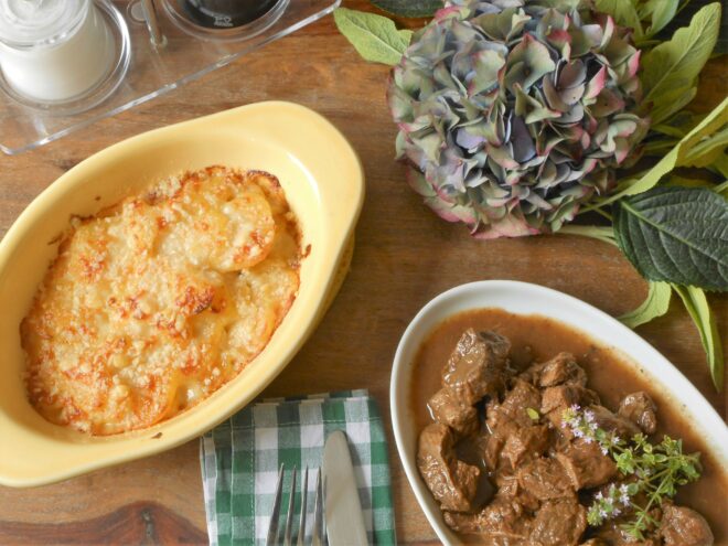 Gratinierte Kartoffeln Gulasch Färse