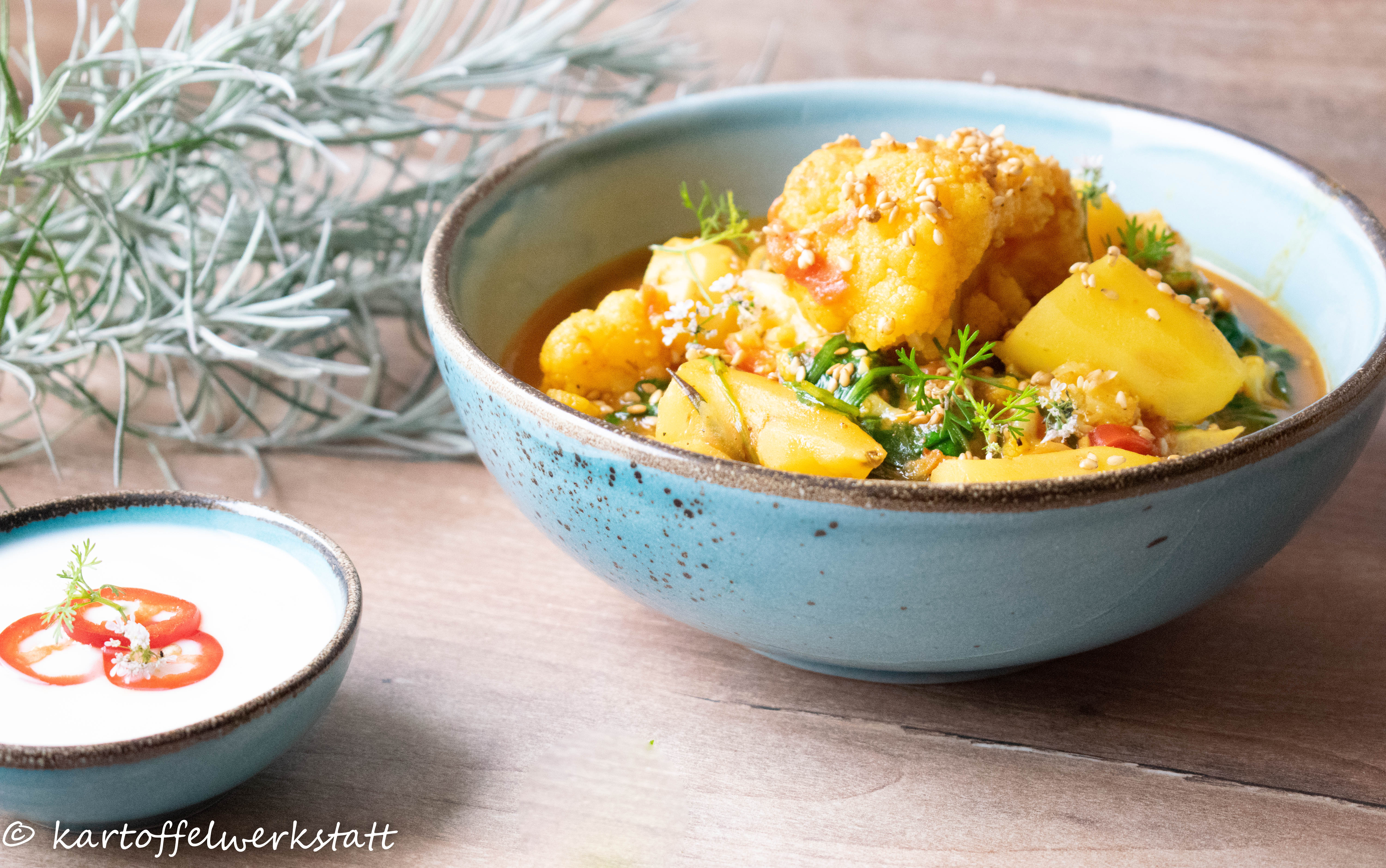 Kartoffel Blumekohlcurry - vegetarisches curry einfach zubereitet. Kartoffelwerkstatt