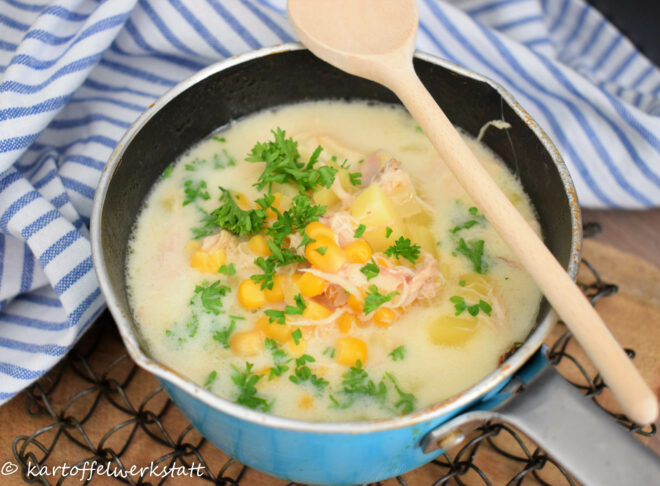 Kartoffelsuppe mit Mais und Hühnchen 4