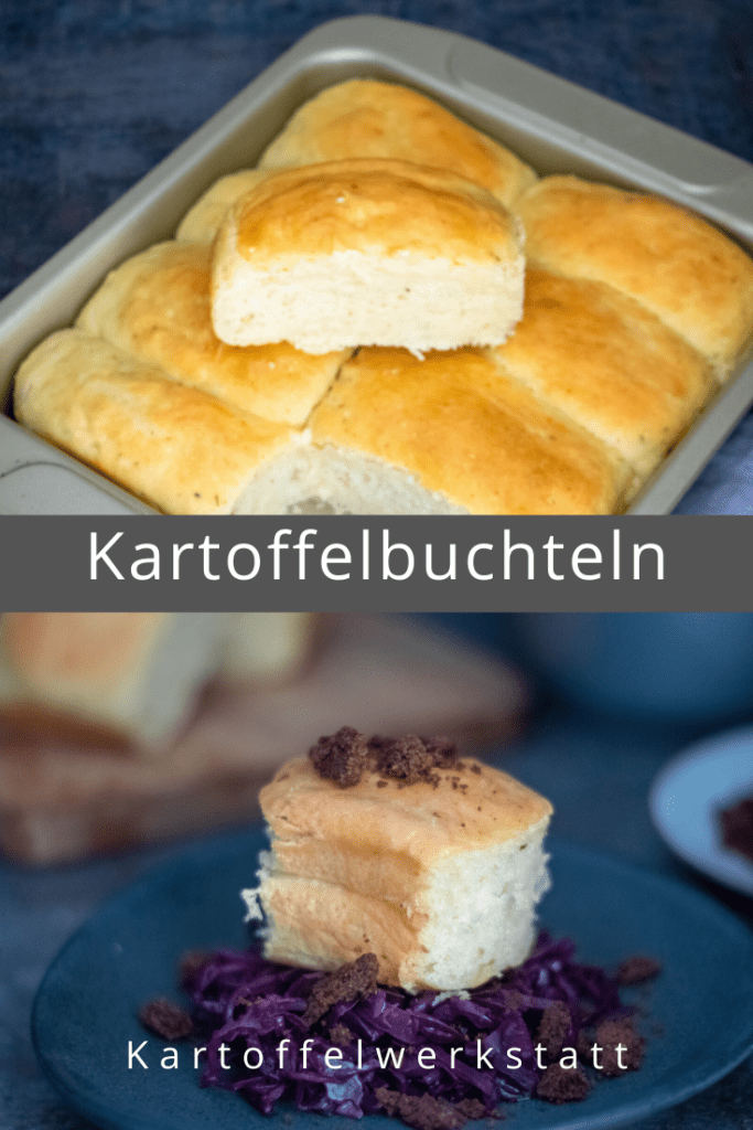 Kartoffelbuchteln mit Rotkohlgemüse und salzigen Schokoladenstreusel.